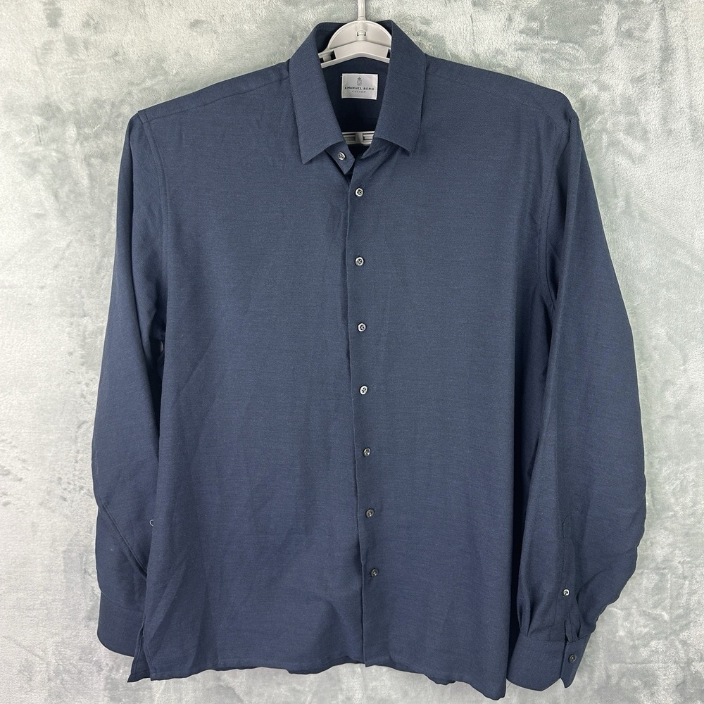 Emanuel‎ Berg Mens Blue Button Up Shirt Cotton Cashmere No Size Tag